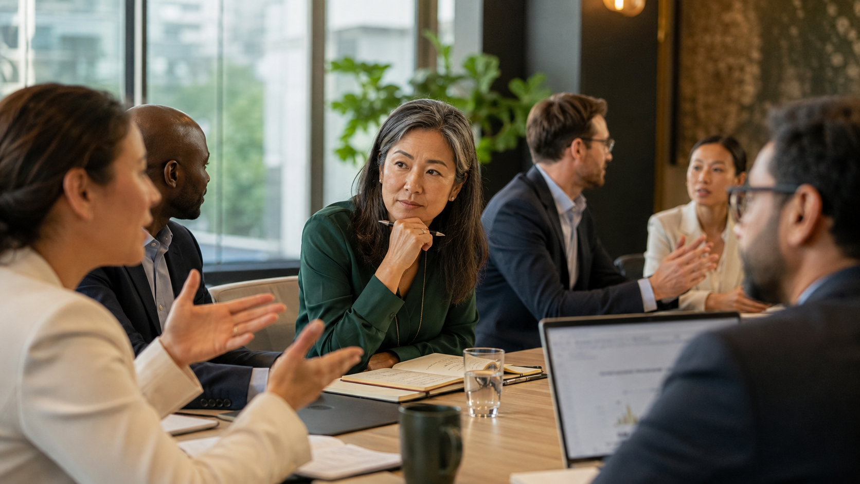Experienced international professional hesitating during a second-language meeting despite clearly understanding the technical discussion.