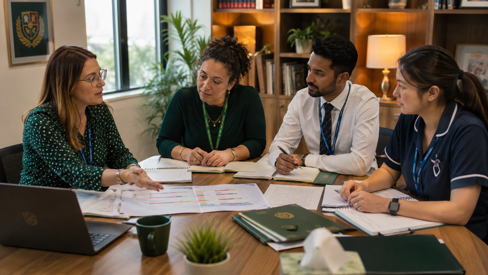International-school staff coordinating observations and support for a student through a clear wellbeing and safeguarding process.